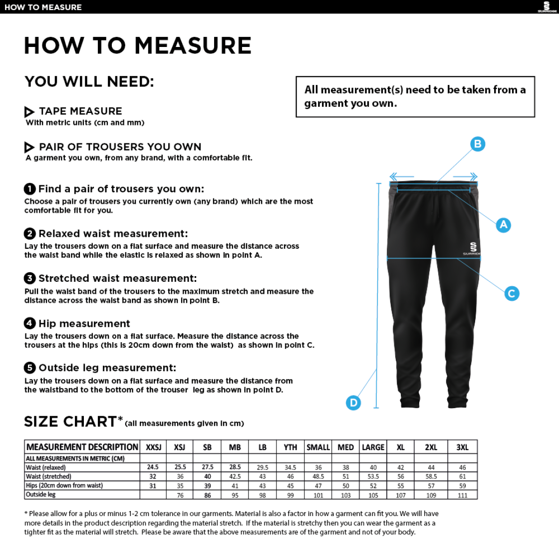 Newark R&M CC - Tek Slim Pant - Size Guide
