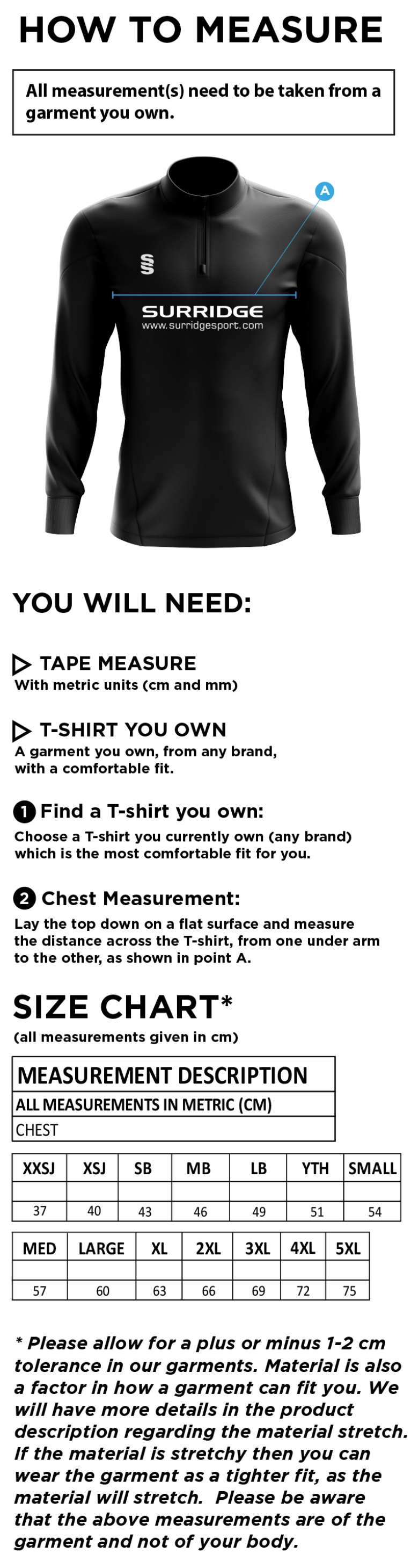 Newark R&M CC - Fuse Performance Top - Size Guide