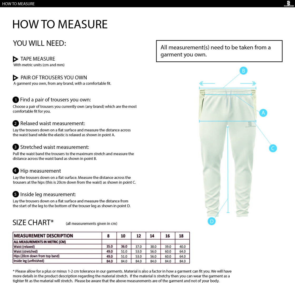 NEWARK R&M CC Ergo Playing Women`s Pant - Size Guide