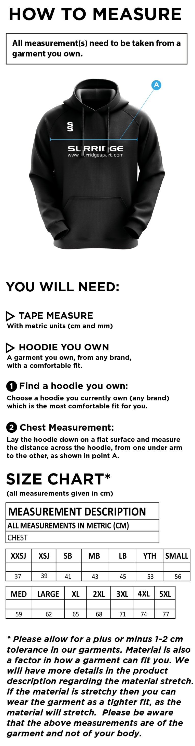 Newark R&M CC - Fuse Hoody - Size Guide