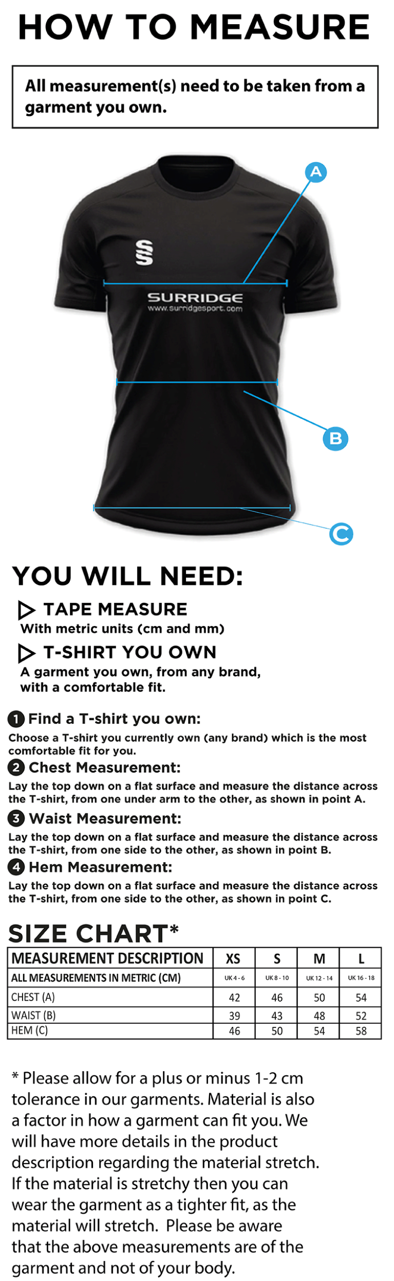 Newark R&M CC - Women's Blade Polo - Size Guide
