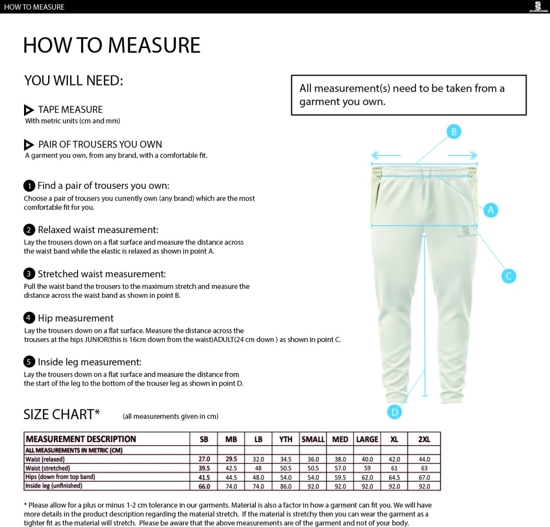Newark R&M CC - Ergo Playing Pant - Size Guide