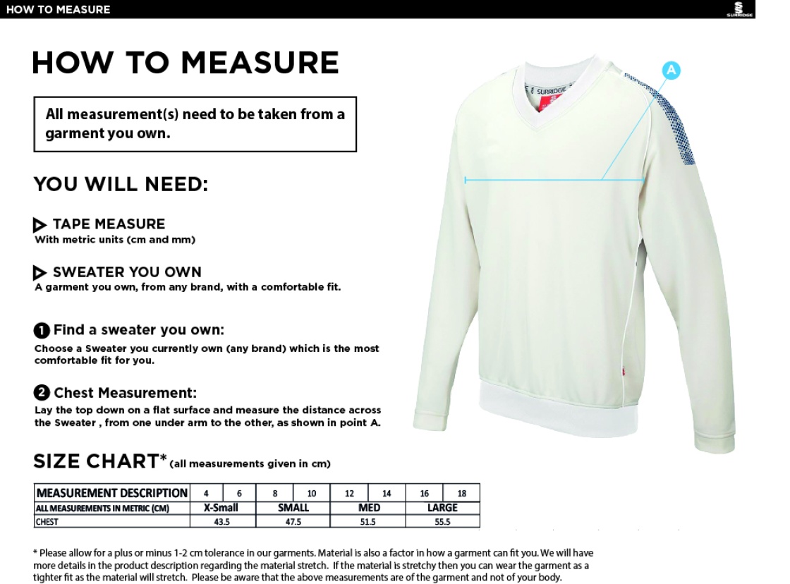 NEWARK R&M CC BLAST LONG SLEEVE WOMEN'S SWEATER - Ivory - Size Guide