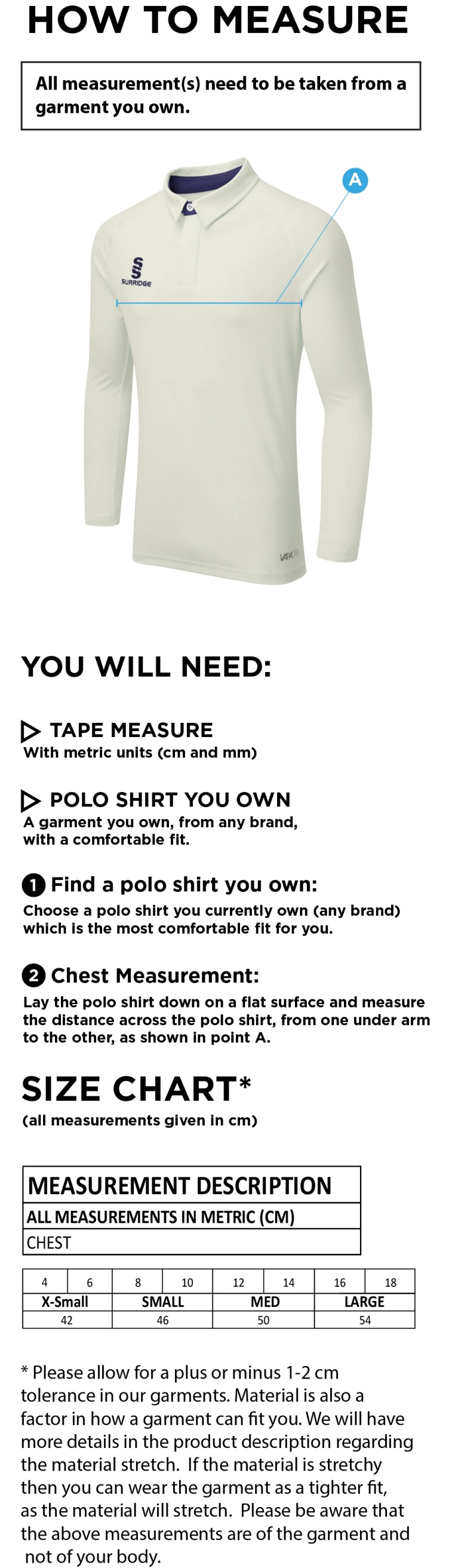 NEWARK R&M CC DUAL LONG SLEEVE CRICKET SHIRT (WOMENS)-Ivory - Size Guide