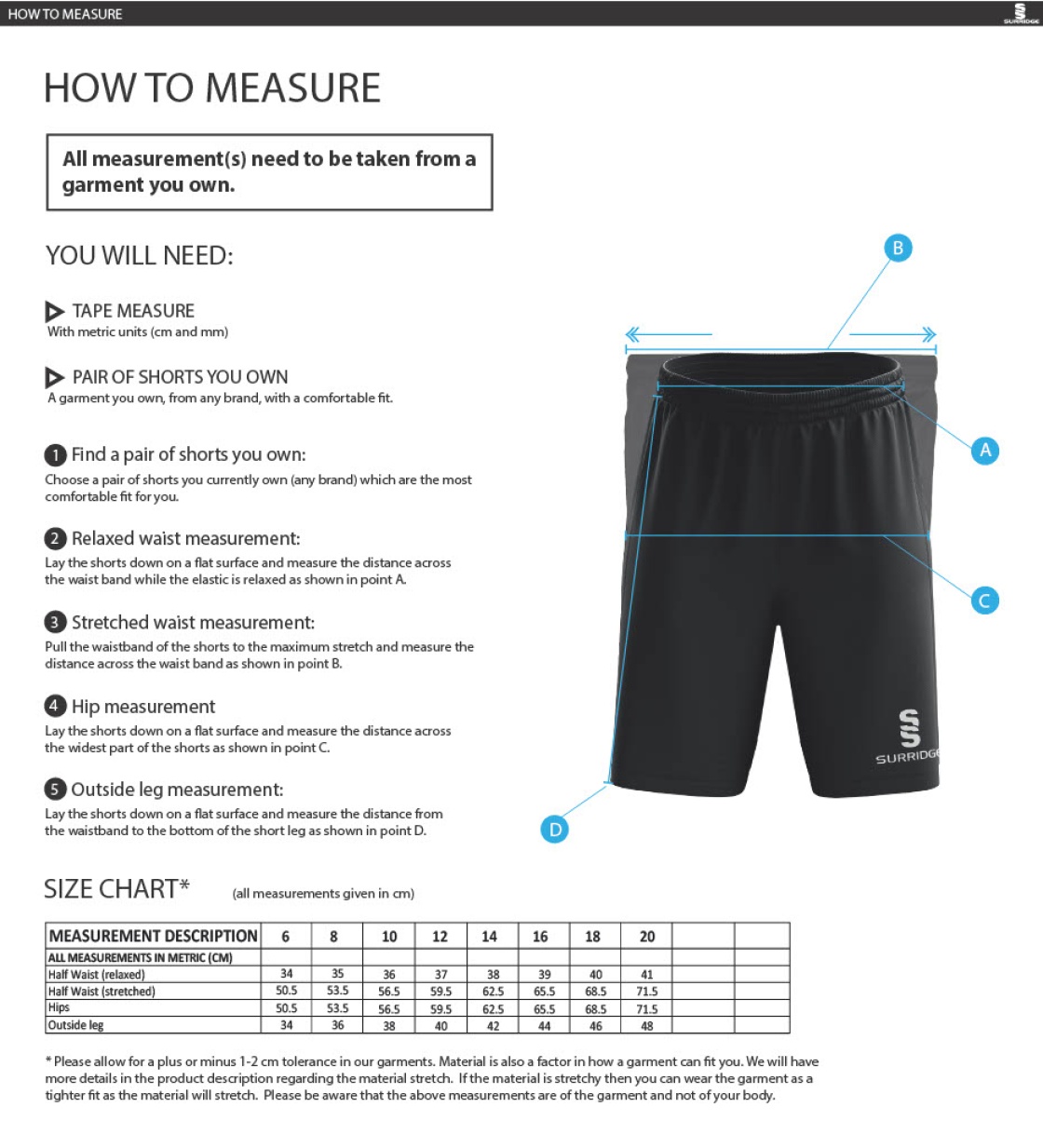 Newark R&M CC - Women's Ripstop Short - Size Guide