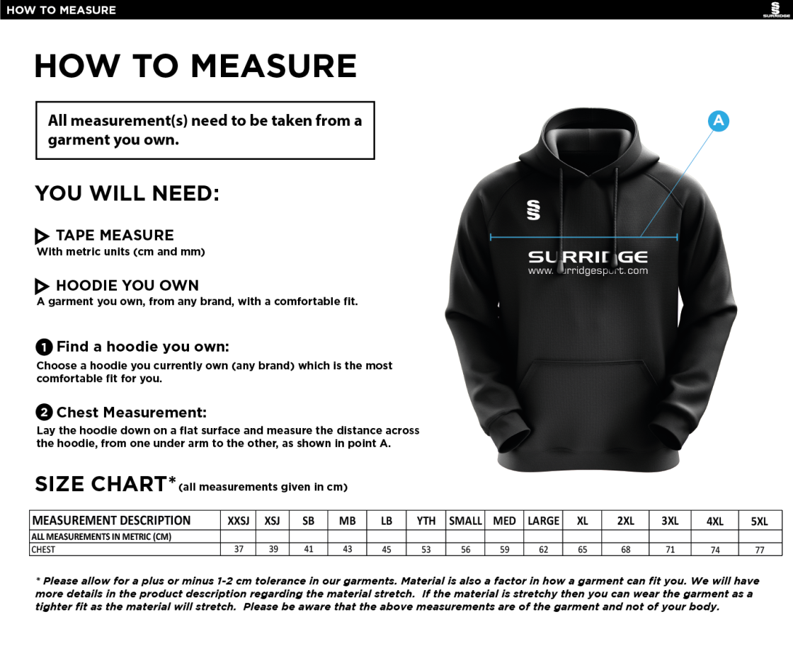 Newark R&M CC - Fuse Hoody - Size Guide
