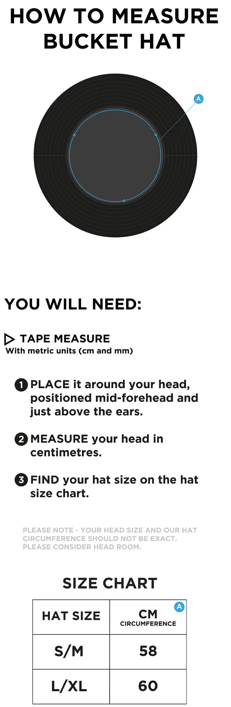 NEWARK R&M Dual Bucket Hat - Royal - Size Guide