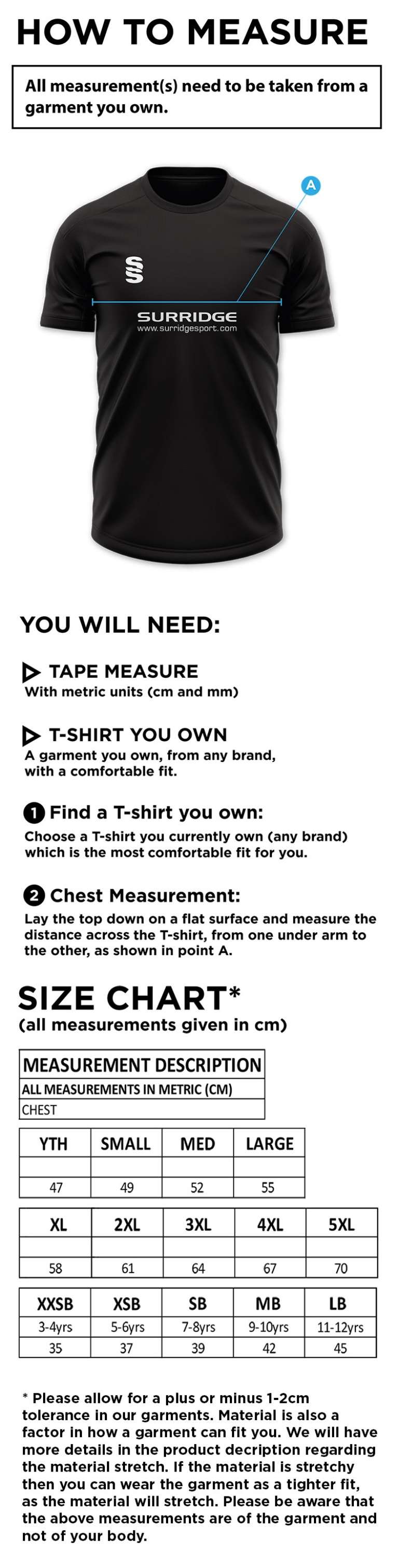 Newark R&M CC - Blade T-shirt - Size Guide