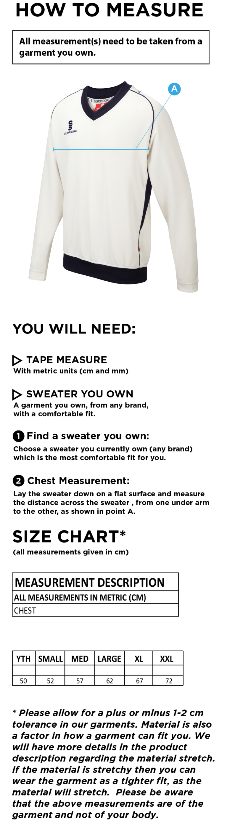 Newark R&M CC - Long Sleeve Sweater Navy Trim - Size Guide